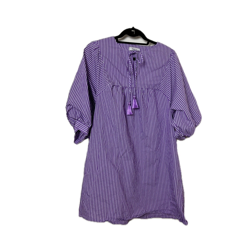 Avara‎ Purple White Striped Tassel Tie Babydoll Mini Dress Large